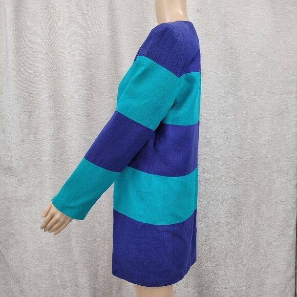 Linda Lewis Vintage Linen Blue and Teal Women's Longline Blazer Jacket - Picture 6 of 10